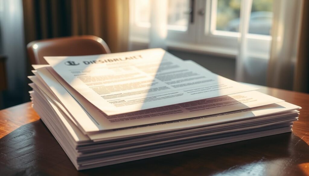 A stack of official-looking medical documents on a wooden desk, illuminated by warm, diffused natural light streaming through a window. The documents feature complex legal and medical terminology, with official stamps and signatures indicating their authoritative nature. The composition highlights the gravity and importance of these documents in the process of determining disability. The scene conveys a sense of professionalism, attention to detail, and the weight of the decision-making involved in assessing an individual's ability to work. A stack of official-looking medical documents on a wooden desk, illuminated by warm, diffused natural light streaming through a window. The documents feature complex legal and medical terminology, with official stamps and signatures indicating their authoritative nature. The composition highlights the gravity and importance of these documents in the process of determining disability. The scene conveys a sense of professionalism, attention to detail, and the weight of the decision-making involved in assessing an individual's ability to work.