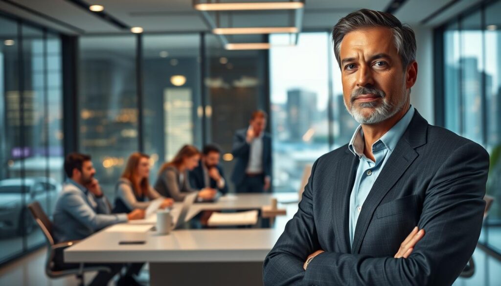 A professional and charismatic owner of Herla stands confidently in a modern office environment, showcasing leadership qualities. The foreground features the owner, a middle-aged individual with a thoughtful expression, wearing a tailored suit with a crisp shirt. In the middle ground, a well-organized team of diverse professionals collaborates around a large conference table, engaged in discussion and strategy planning, reflecting a dynamic work atmosphere. The background displays sleek office decor with glass windows revealing a vibrant city skyline, illuminated by natural daylight. Soft, diffused lighting emphasizes a warm and inviting ambiance, suggesting innovation and teamwork. The composition captures the essence of professionalism and collaboration, inviting viewers to appreciate the strength and unity within Herla's leadership. A professional and charismatic owner of Herla stands confidently in a modern office environment, showcasing leadership qualities. The foreground features the owner, a middle-aged individual with a thoughtful expression, wearing a tailored suit with a crisp shirt. In the middle ground, a well-organized team of diverse professionals collaborates around a large conference table, engaged in discussion and strategy planning, reflecting a dynamic work atmosphere. The background displays sleek office decor with glass windows revealing a vibrant city skyline, illuminated by natural daylight. Soft, diffused lighting emphasizes a warm and inviting ambiance, suggesting innovation and teamwork. The composition captures the essence of professionalism and collaboration, inviting viewers to appreciate the strength and unity within Herla's leadership.