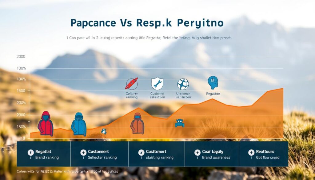 A visually striking infographic illustrating the popularity ranking of the Regatta brand. In the foreground, a sleek line chart showcasing brand rankings with vibrant colors to highlight fluctuations, alongside recognizable Regatta products like jackets and gear. The middle section features icons representing customer satisfaction, loyalty, and brand awareness, portrayed with playful, engaging visuals. In the background, a serene outdoor setting with a mountainous landscape subtly hints at the adventurous spirit associated with Regatta. Soft, natural lighting accentuates the colors, creating an inviting atmosphere. The image should convey a sense of growth and enthusiasm, with a professional and polished appearance, suitable for a business-related context without any text elements or distractions. A visually striking infographic illustrating the popularity ranking of the Regatta brand. In the foreground, a sleek line chart showcasing brand rankings with vibrant colors to highlight fluctuations, alongside recognizable Regatta products like jackets and gear. The middle section features icons representing customer satisfaction, loyalty, and brand awareness, portrayed with playful, engaging visuals. In the background, a serene outdoor setting with a mountainous landscape subtly hints at the adventurous spirit associated with Regatta. Soft, natural lighting accentuates the colors, creating an inviting atmosphere. The image should convey a sense of growth and enthusiasm, with a professional and polished appearance, suitable for a business-related context without any text elements or distractions.