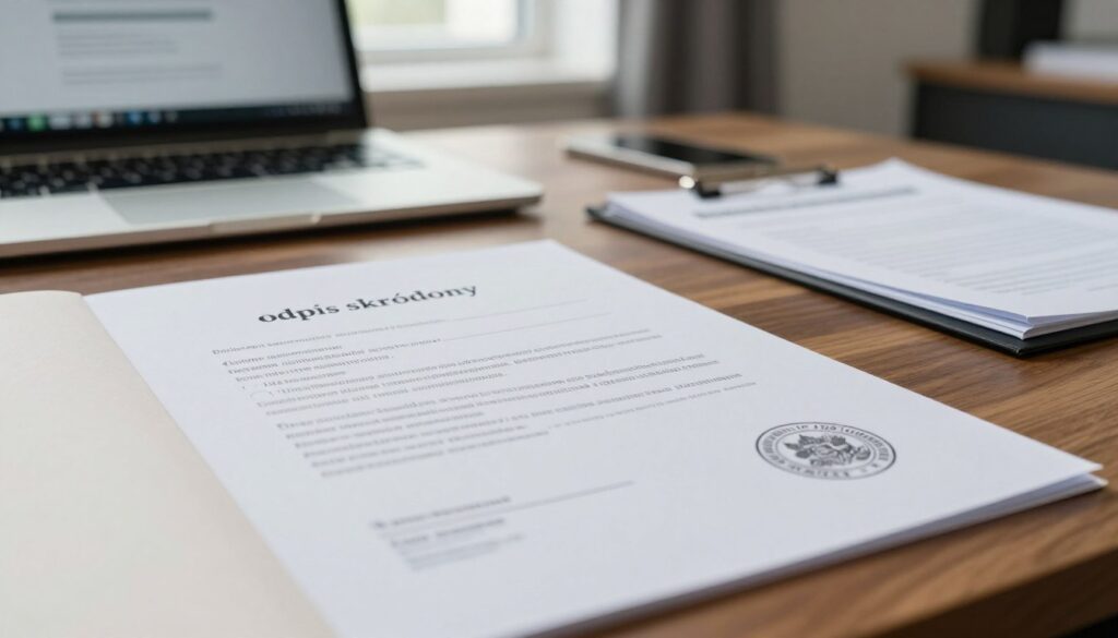 A close-up of a beautifully designed "odpis skrócony" document, lying on a polished wooden desk. The document features elegant typography, with official seals and a watermark subtly visible, reflecting its authenticity. In the background, a well-organized office space can be seen, with a laptop displaying a government website and an open folder with related paperwork. Soft, natural lighting streams in from a nearby window, creating a calm and professional atmosphere. The scene captures a sense of order and efficiency, with muted colors that convey seriousness and importance, suitable for an article on birth certificates and official document costs. A close-up of a beautifully designed "odpis skrócony" document, lying on a polished wooden desk. The document features elegant typography, with official seals and a watermark subtly visible, reflecting its authenticity. In the background, a well-organized office space can be seen, with a laptop displaying a government website and an open folder with related paperwork. Soft, natural lighting streams in from a nearby window, creating a calm and professional atmosphere. The scene captures a sense of order and efficiency, with muted colors that convey seriousness and importance, suitable for an article on birth certificates and official document costs.