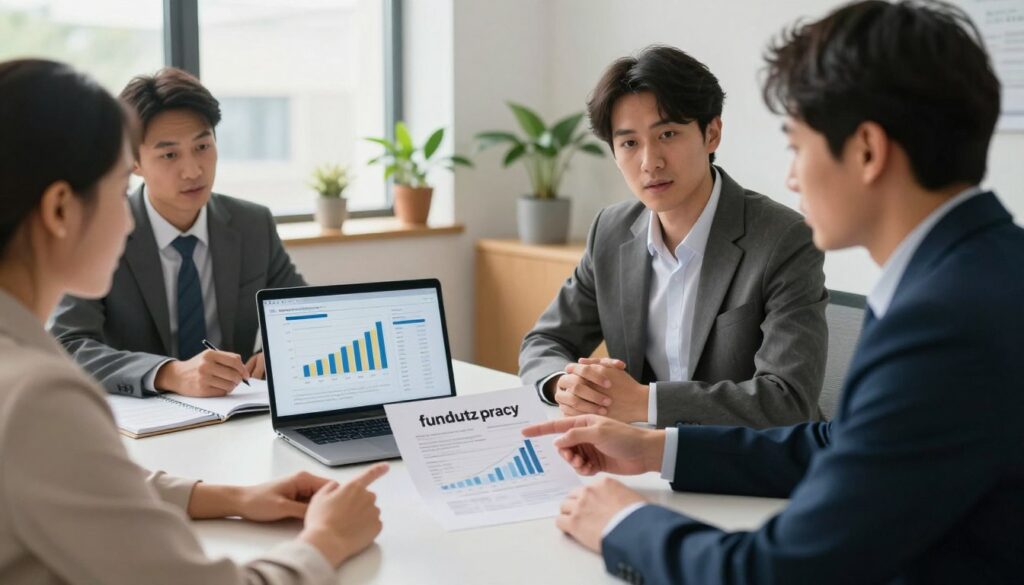 A professional business office setting depicting a financial analysis meeting, with an emphasis on the "fundusz pracy" concept. In the foreground, a diverse group of three professionals in business attire are engaged in discussion, with one person pointing to a report on a sleek table. In the middle, an open laptop displays charts and graphs about employee costs and contributions. The background features large windows with natural light streaming in, illuminating the space and creating a warm and productive atmosphere. The room is tastefully decorated with potted plants and modern furnishings, enhancing the sense of professionalism and focus. The overall mood should feel collaborative and informative, showcasing the importance of employer-financed components of employee compensation in a clear, engaging manner. A professional business office setting depicting a financial analysis meeting, with an emphasis on the "fundusz pracy" concept. In the foreground, a diverse group of three professionals in business attire are engaged in discussion, with one person pointing to a report on a sleek table. In the middle, an open laptop displays charts and graphs about employee costs and contributions. The background features large windows with natural light streaming in, illuminating the space and creating a warm and productive atmosphere. The room is tastefully decorated with potted plants and modern furnishings, enhancing the sense of professionalism and focus. The overall mood should feel collaborative and informative, showcasing the importance of employer-financed components of employee compensation in a clear, engaging manner.